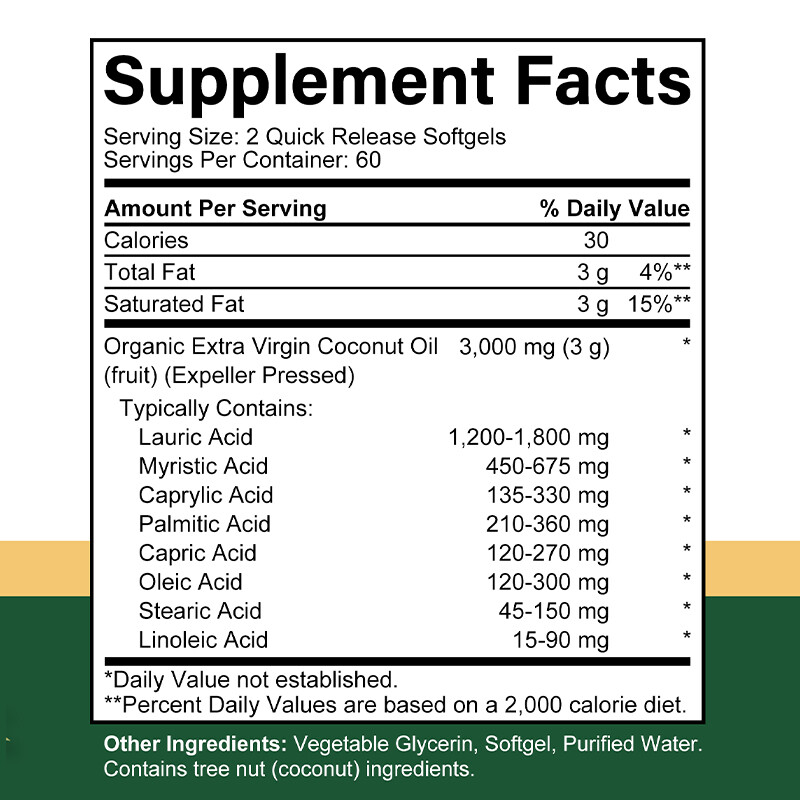 Coconut Oil Capsules (3000mg) 30 To 120 Caps – Gluten Free and Non-GMO