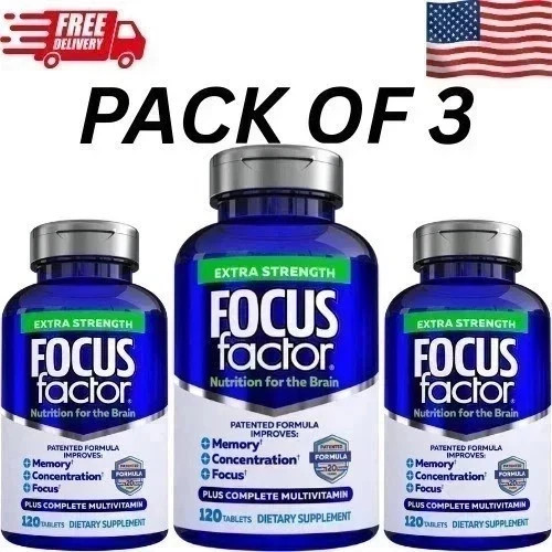 3 Packs Focus Factor Adults Extra Strength- Brain Supplement for Memory- 120 Tab