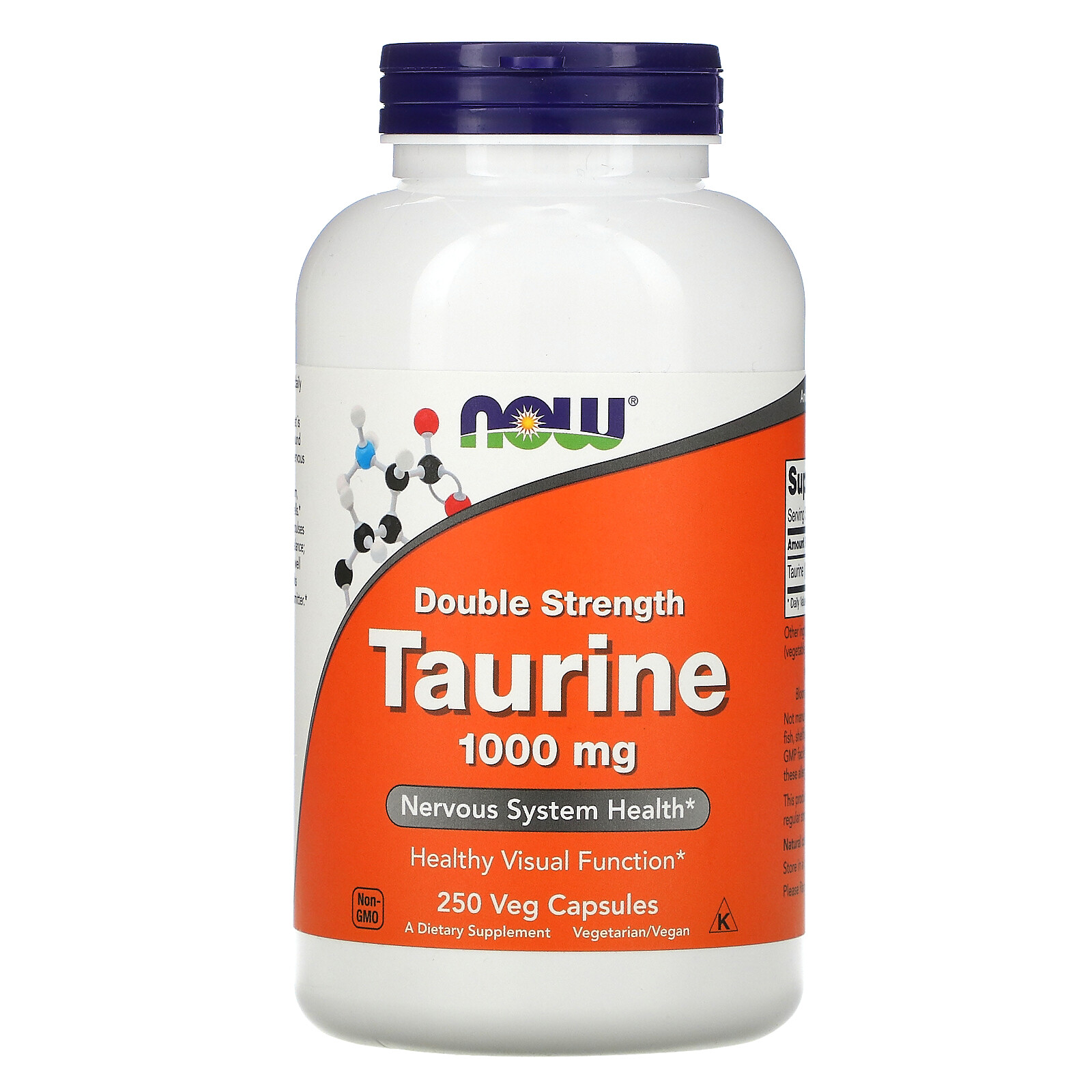 Now Foods Taurine Double Strength 1 000 mg 250 Veg Capsules GMP Quality Assured,