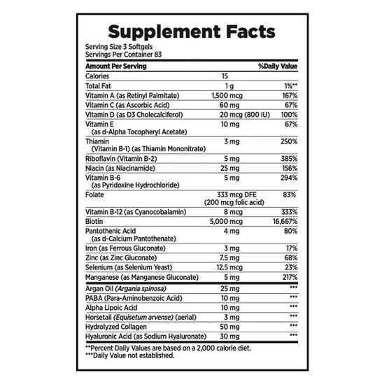 Nature’s Bounty HAIR SKIN NAILS 250 Softgels Multivitamin 5000 mcg Biotin