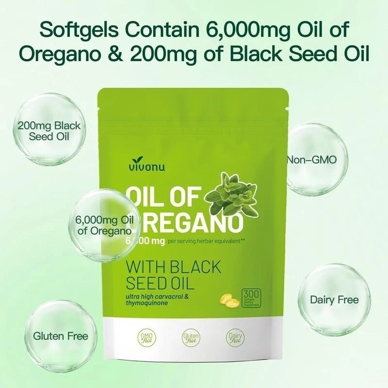 NEW VivoNu Oil of Oregano Capsules | 6000mg Oil of Oregano with Black Seed Oil