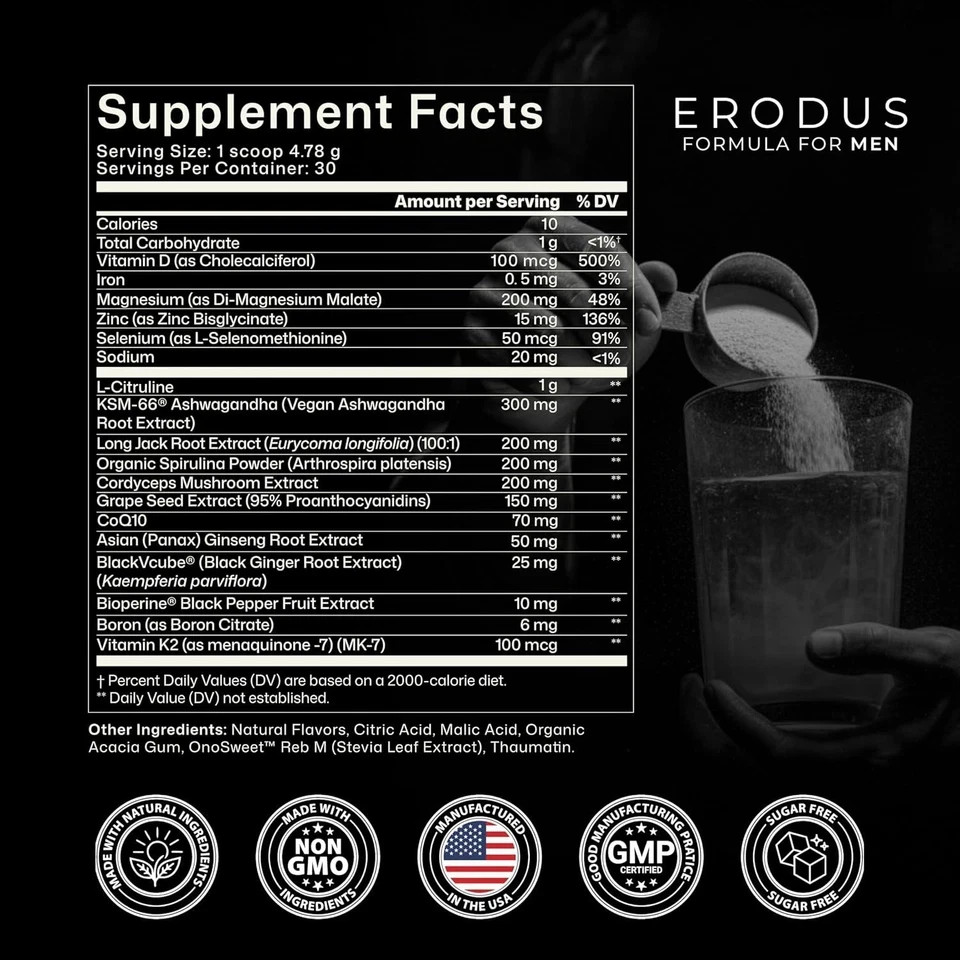 ERODUS Men Herbal Supplement Powder Ashwagandha Energy Vitality Support