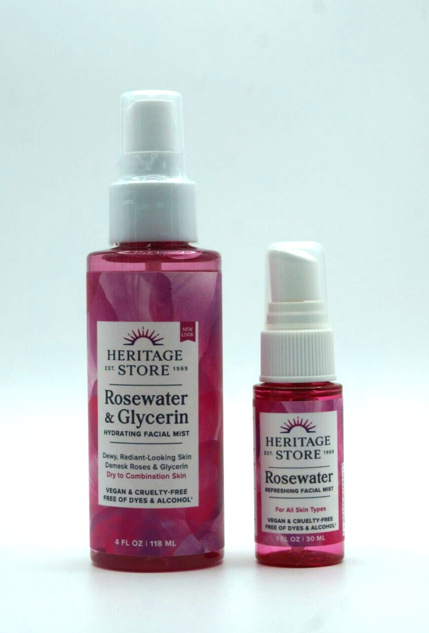 Heritage Store Rosewater Facial Mist 2 Pack 4 oz + 1 oz NEW