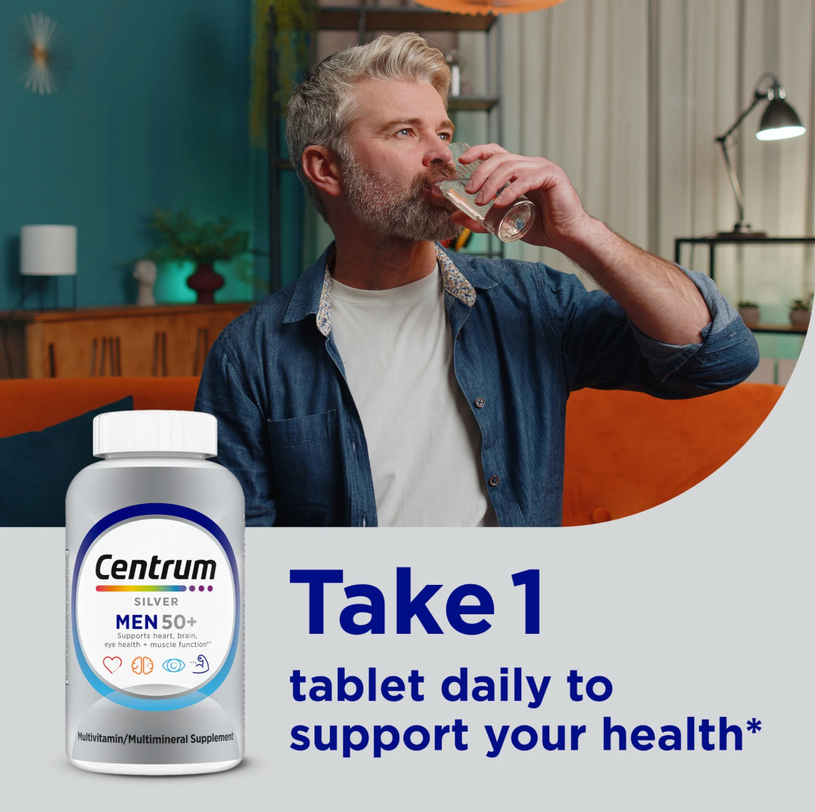 Centrum Silver Men 50+ Multivitamin 100 Tablets Heart Brain Support