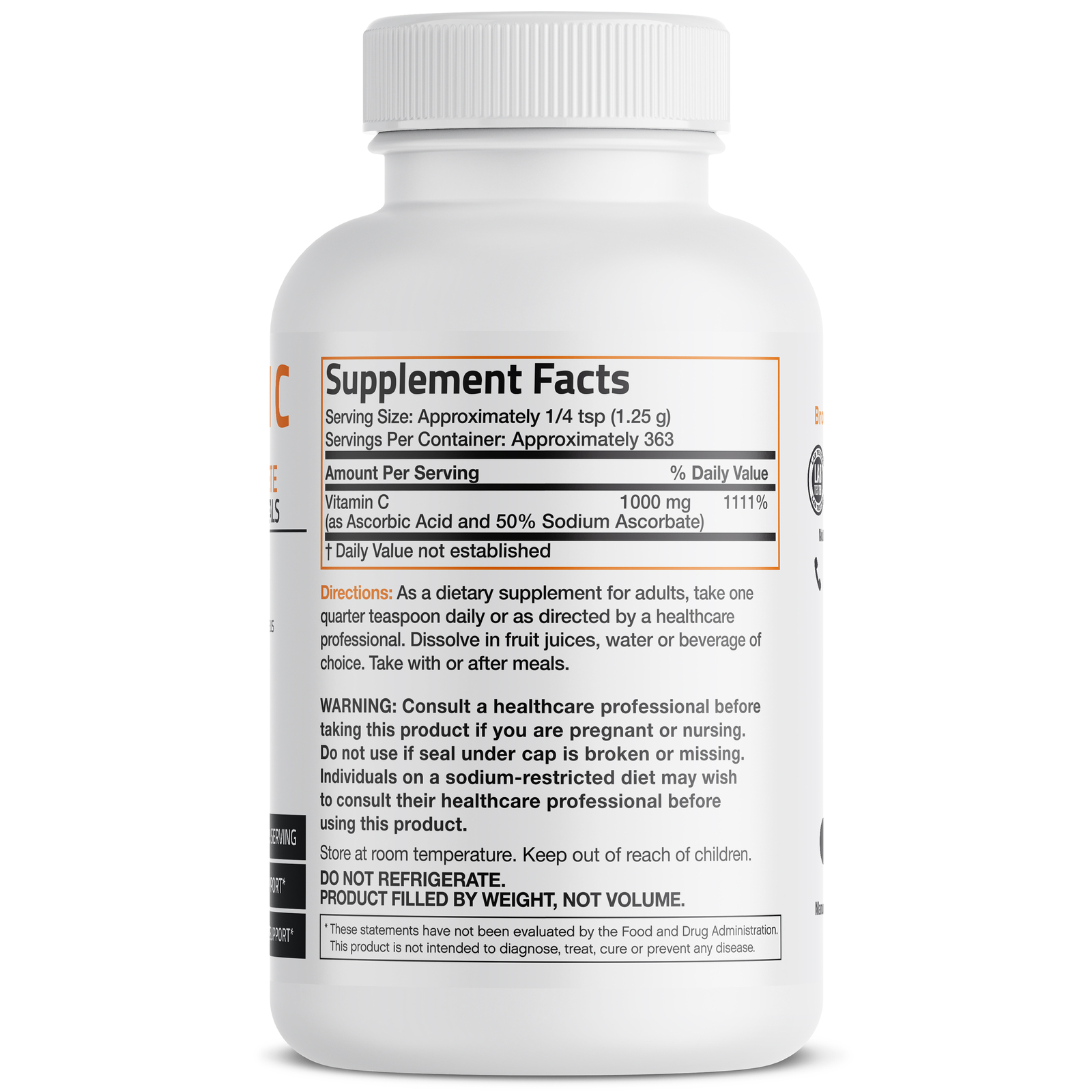 Bronson Buffered Vitamin C Crystals Powder 1 Lb (16 Oz,454 grams) Immune Support