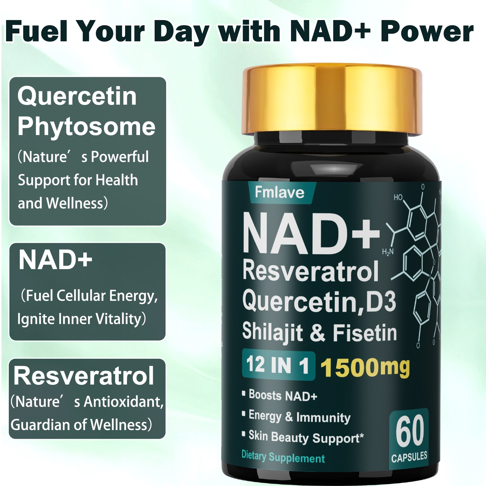 NAD+ Resveratrol Saw Palmetto Men’s Complex 90ct Cellular Energy Prostate Health