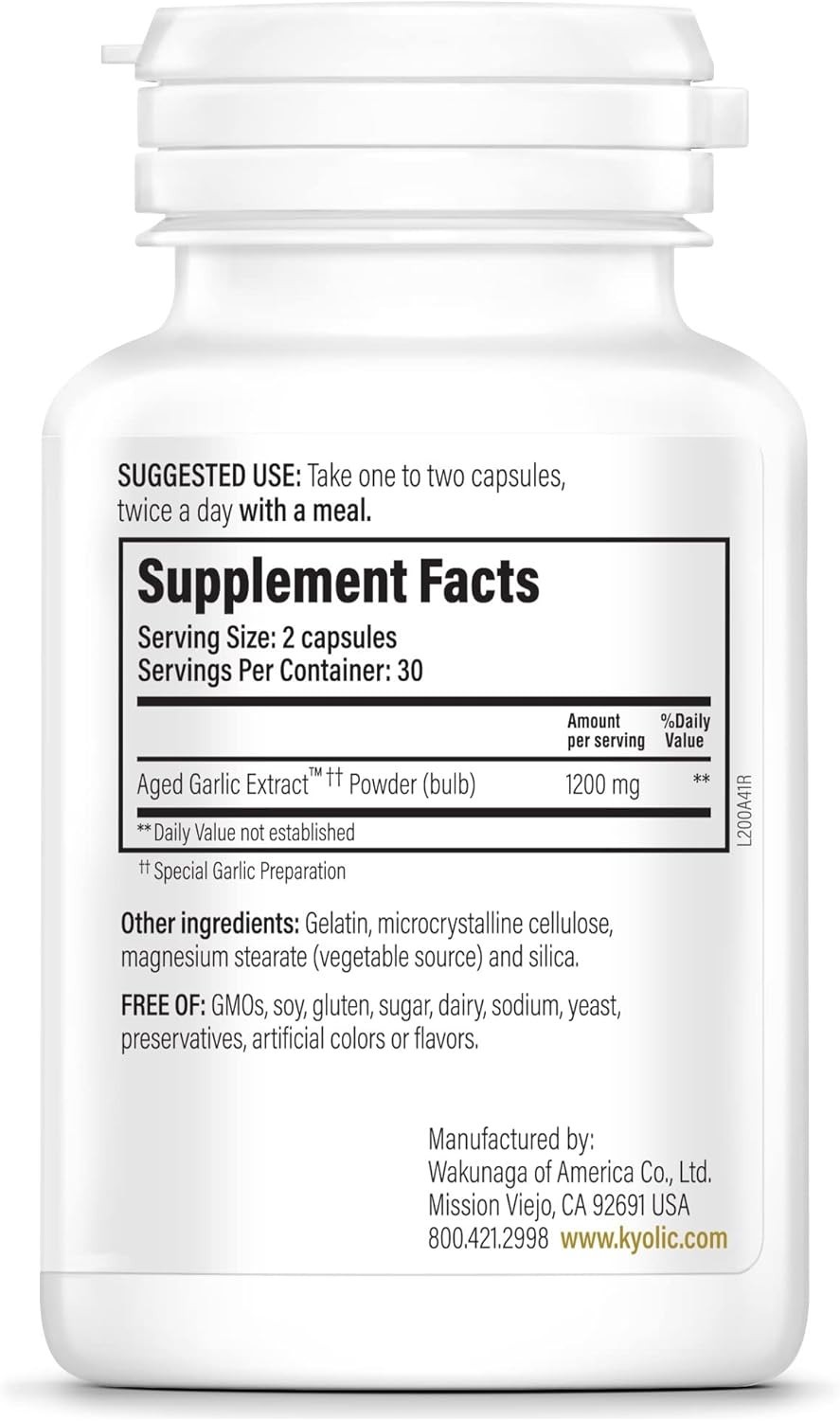Suplemento cardiovascular de reserva de extracto de ajo envejecido, 120 cápsulas