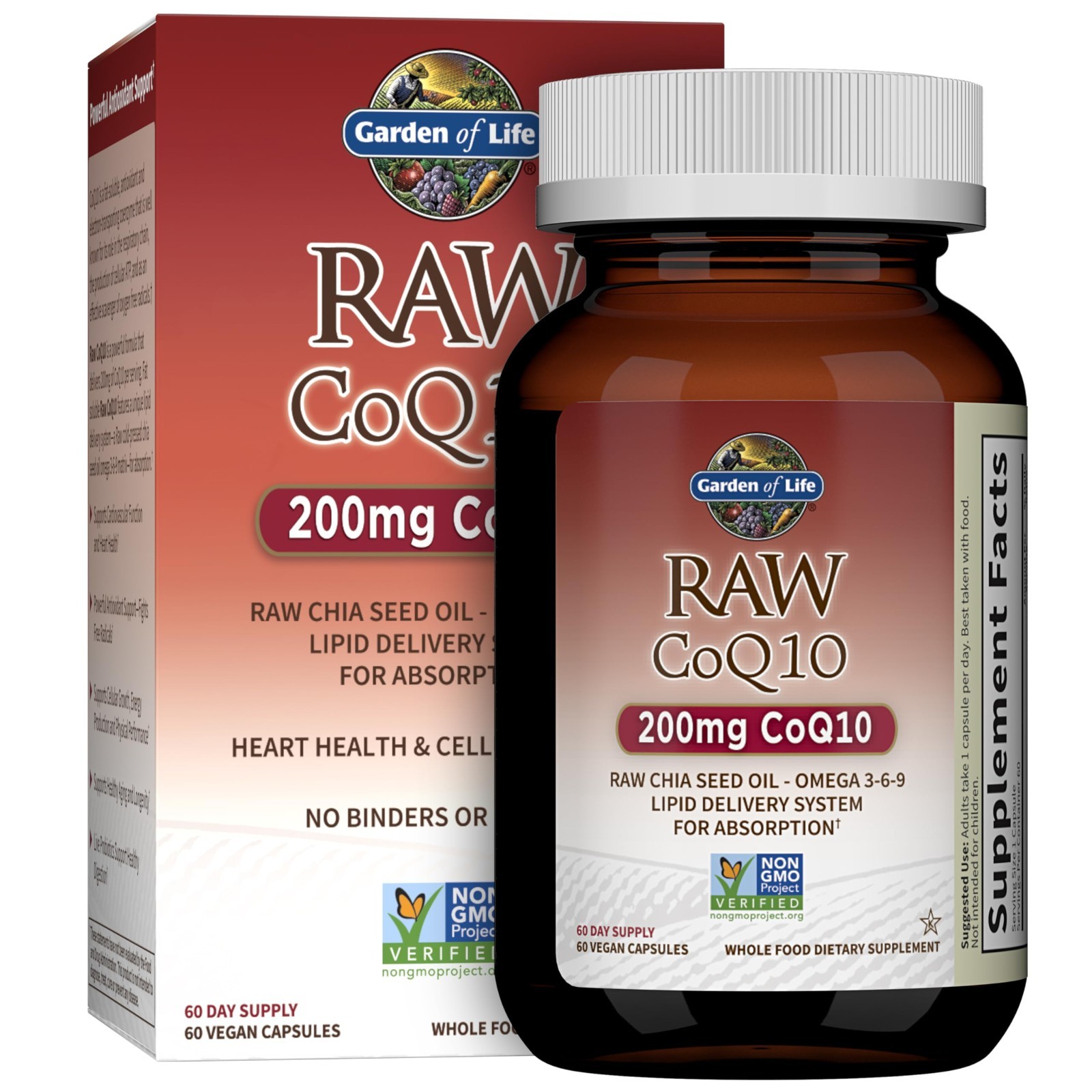 Organic Raw CoQ10 200mg – 60 Capsules, Heart Health, Energy Support, Antioxidant
