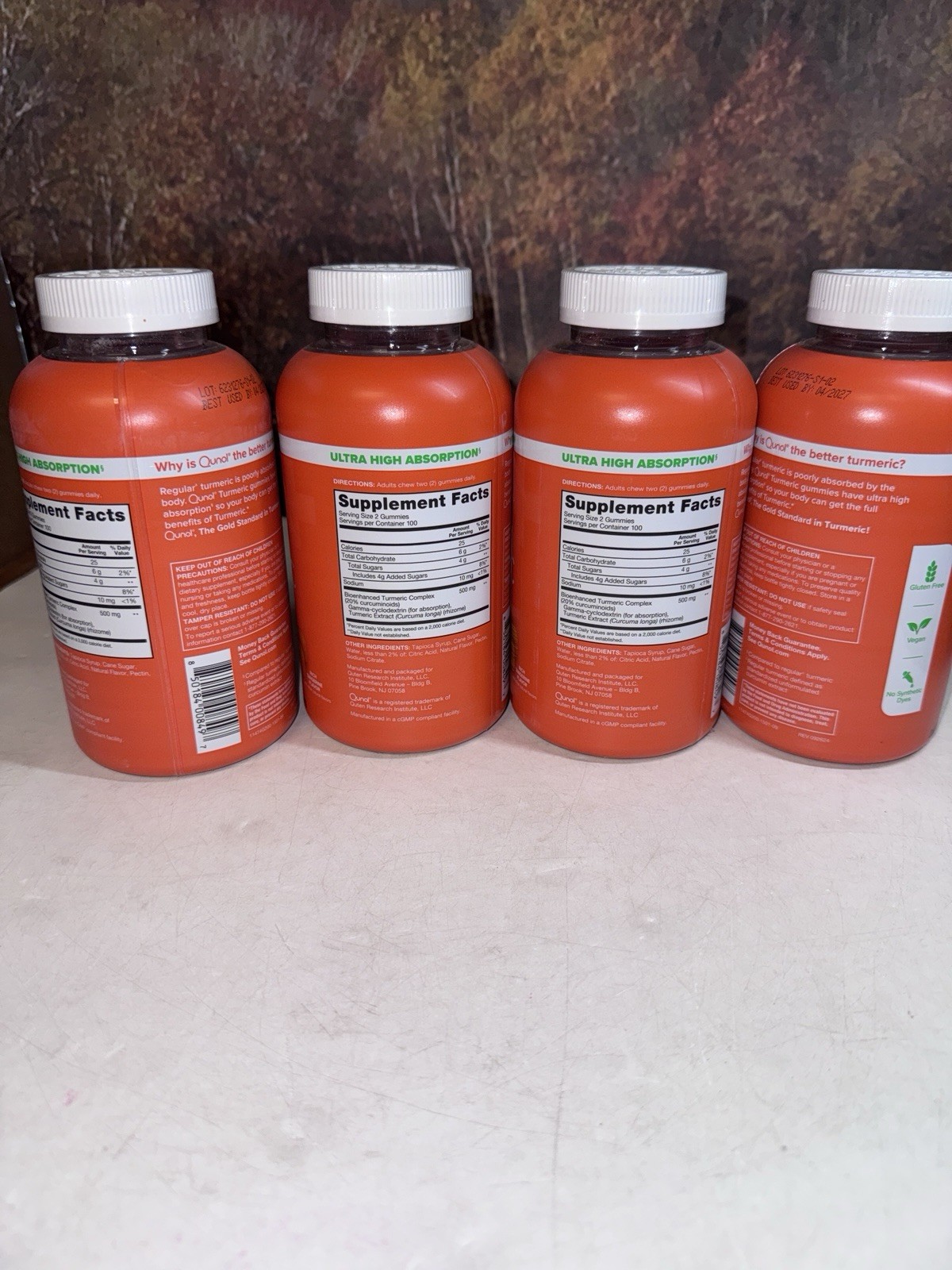 4 Pack Qunol Turmeric 500mg Curcumin Gummies Tangerine Vegan (800 gummies total)
