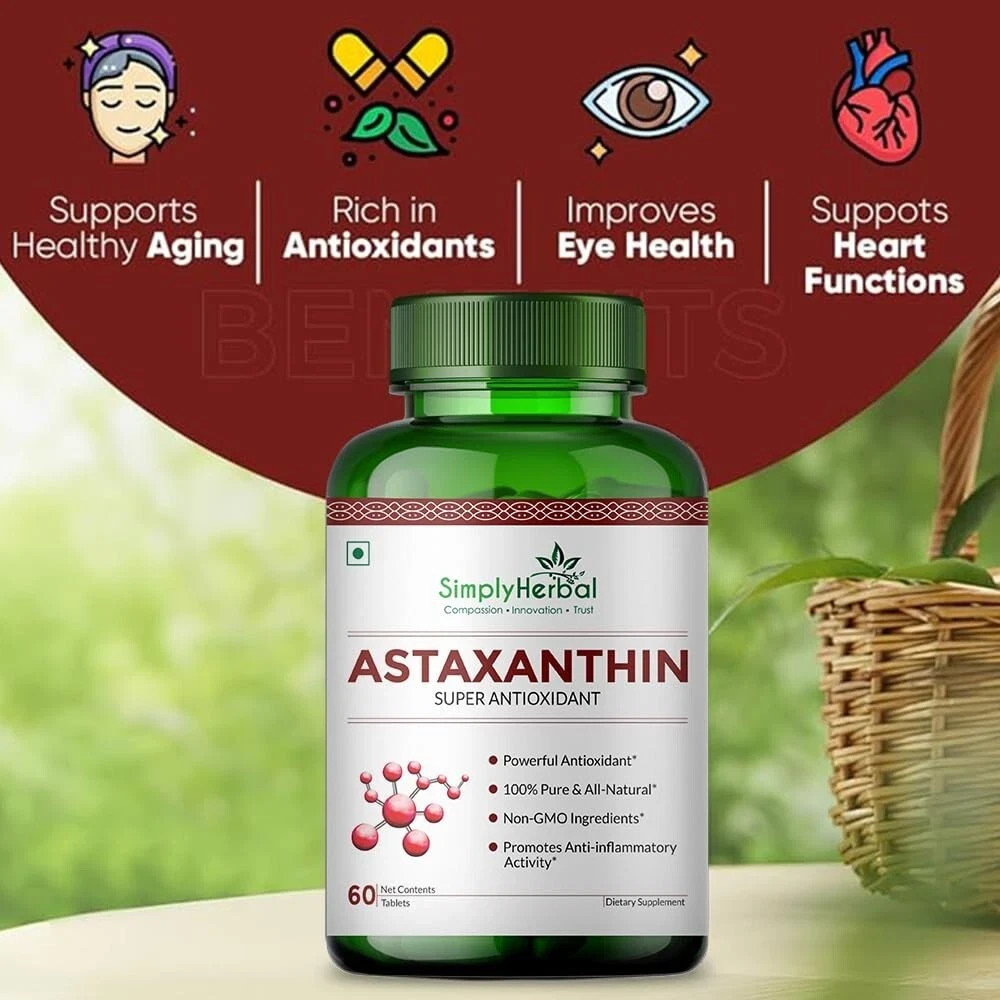 Simply Herbal Astaxanthin 60 Tablets – Antioxidant & Sugar Support