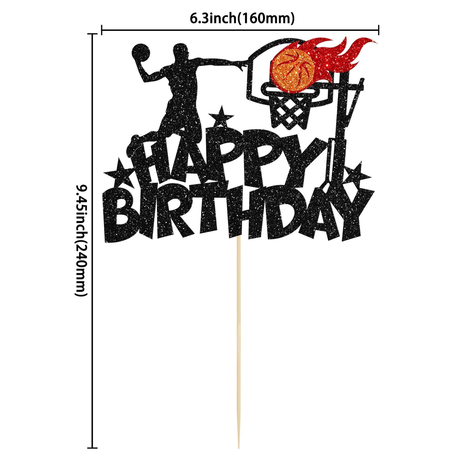 1Pc Basketball Happy Birthday Cake Topper Glitter Basketball Sports Theme Bir…