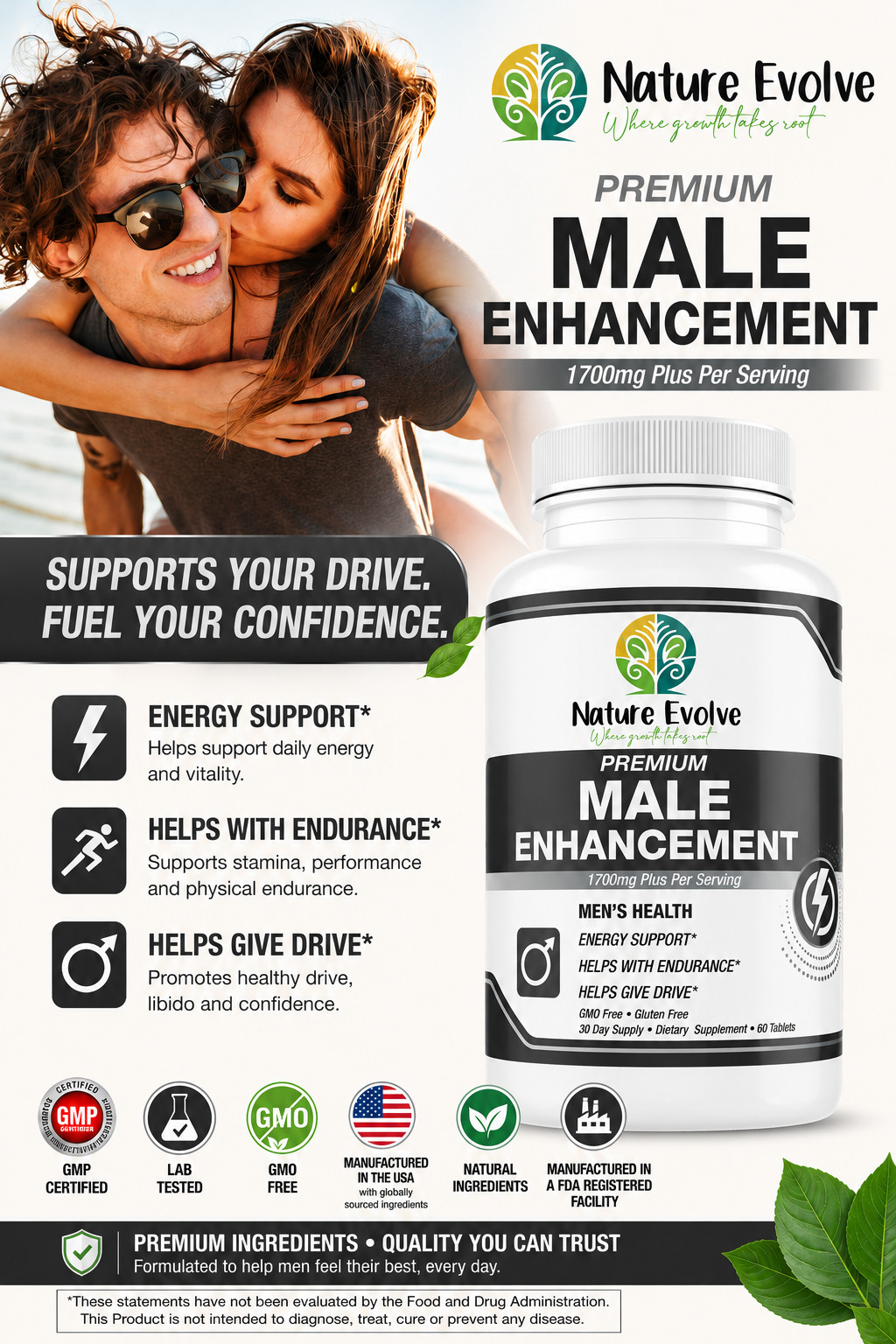 Nature Evolve Premium Male Enhancement 1700mg+ Per Serving | 60 Tablets