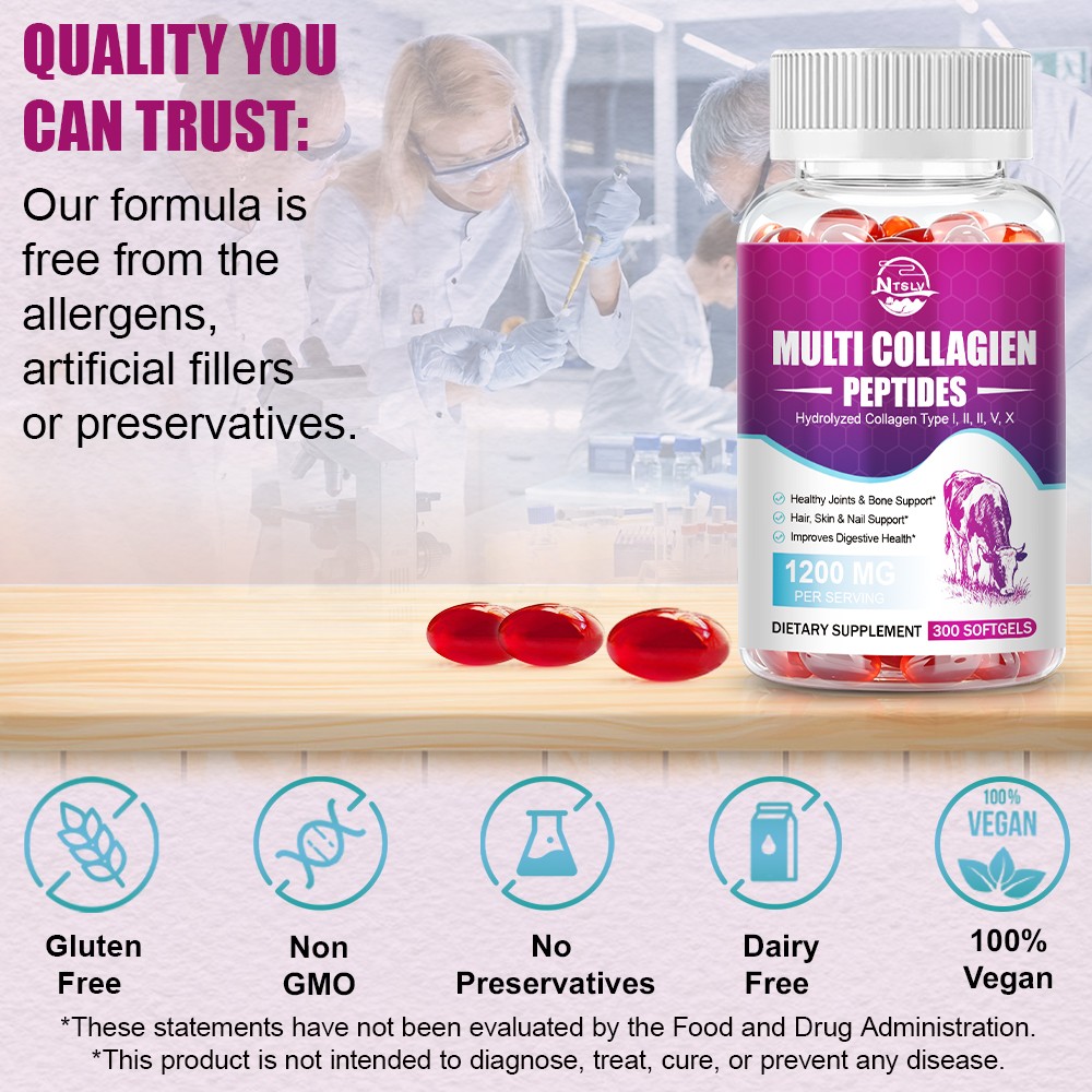 NTSLV Multi Collagen Peptides 1200mg 300 Softgels Beauty Joint Support