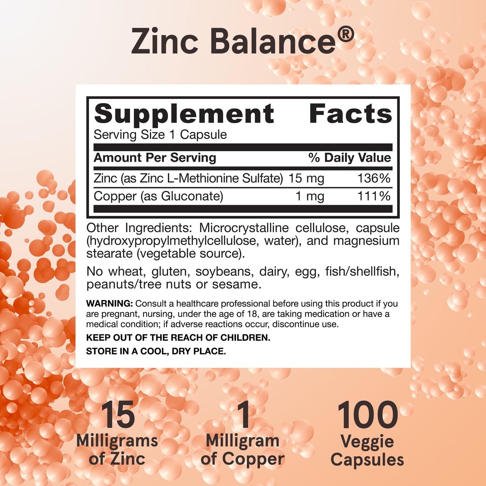 Formulas Zinc Balance 15 mg 100 Servings Veggie Caps Zinc with Copper Essential