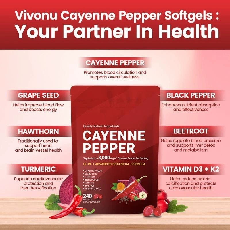 Cayenne Softgels Softgels Supplement, Supports Leg Vein, 240 Pepper /1Bag