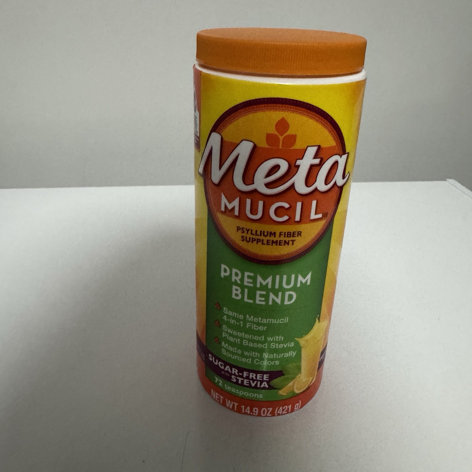METAMUCIL PSYLLIUM FIBER SUPPLEMENT, PREMIUM BLEND, 14.9 OZ Expires 3/28 (421g)