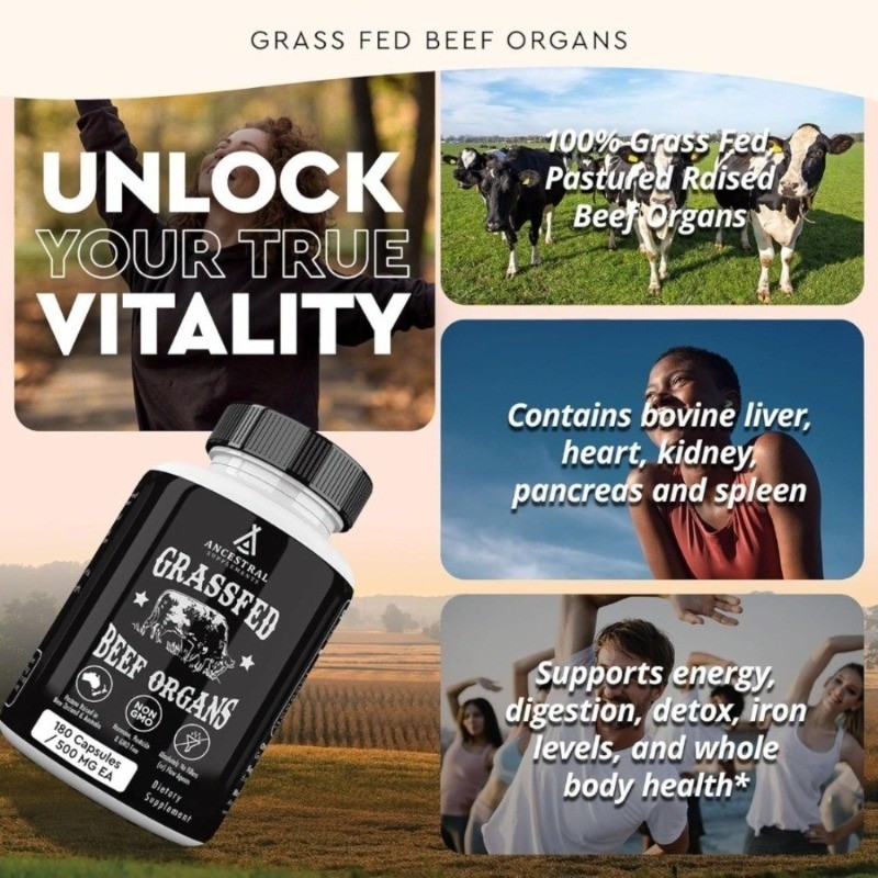 2 bottles of ancestral supplements,grass fed beef organ supplements,180capsules-
