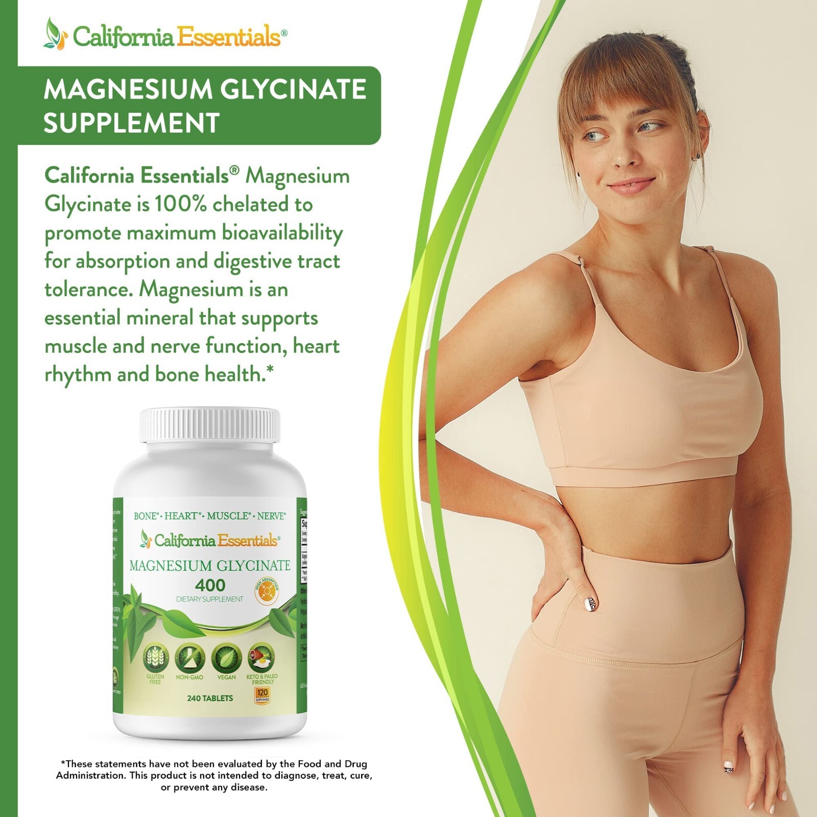 California Essentials Magnesium Glycinate 400 – 240 Tablets – Free Shipping