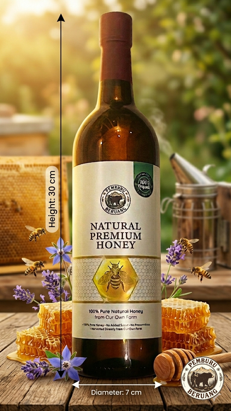 Pemburu Beruang Premium Artisanal Wild Honey 750ml Wax Seal Glass Bottle in Box