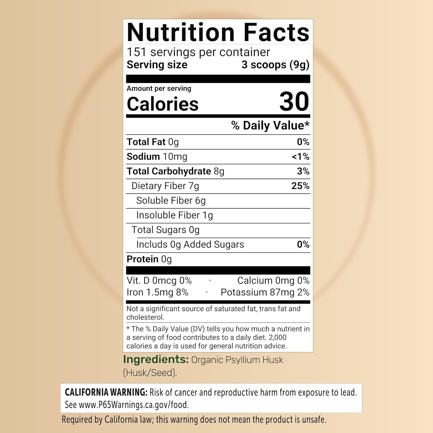 Psyllium Husk Fiber Supplement, 9g Per Serving, 3lb 48oz Powder | Organic Sol…