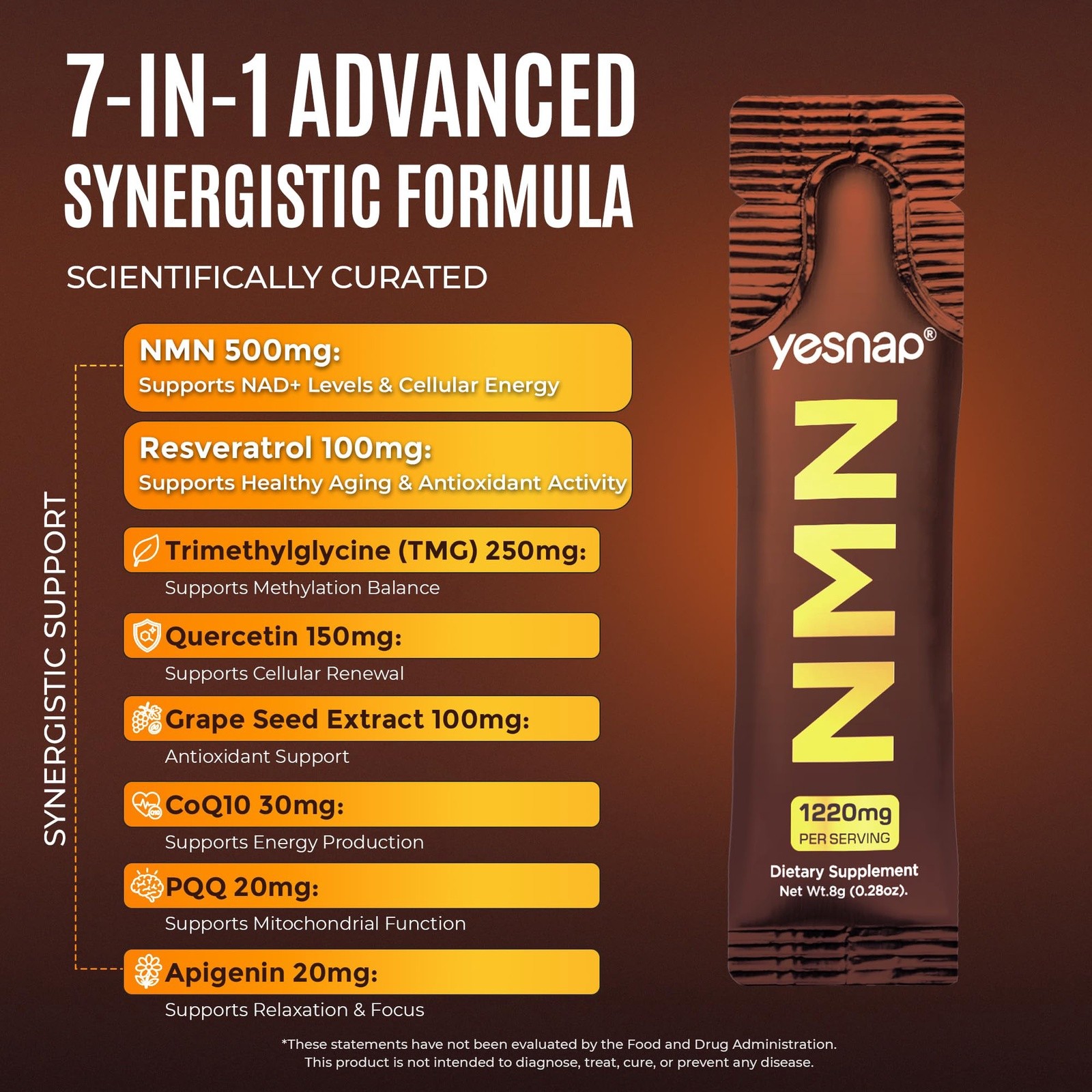 Yesnap NMN Liquid Supplement NAD+ 7-in-1 Support with Aging-Supportive Resver…