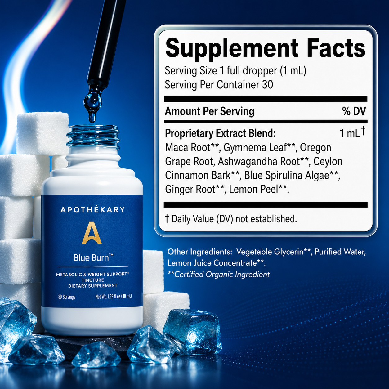Apothékary Blue Burn Herbal Tincture Metabolic Weight Energy Support 30mL