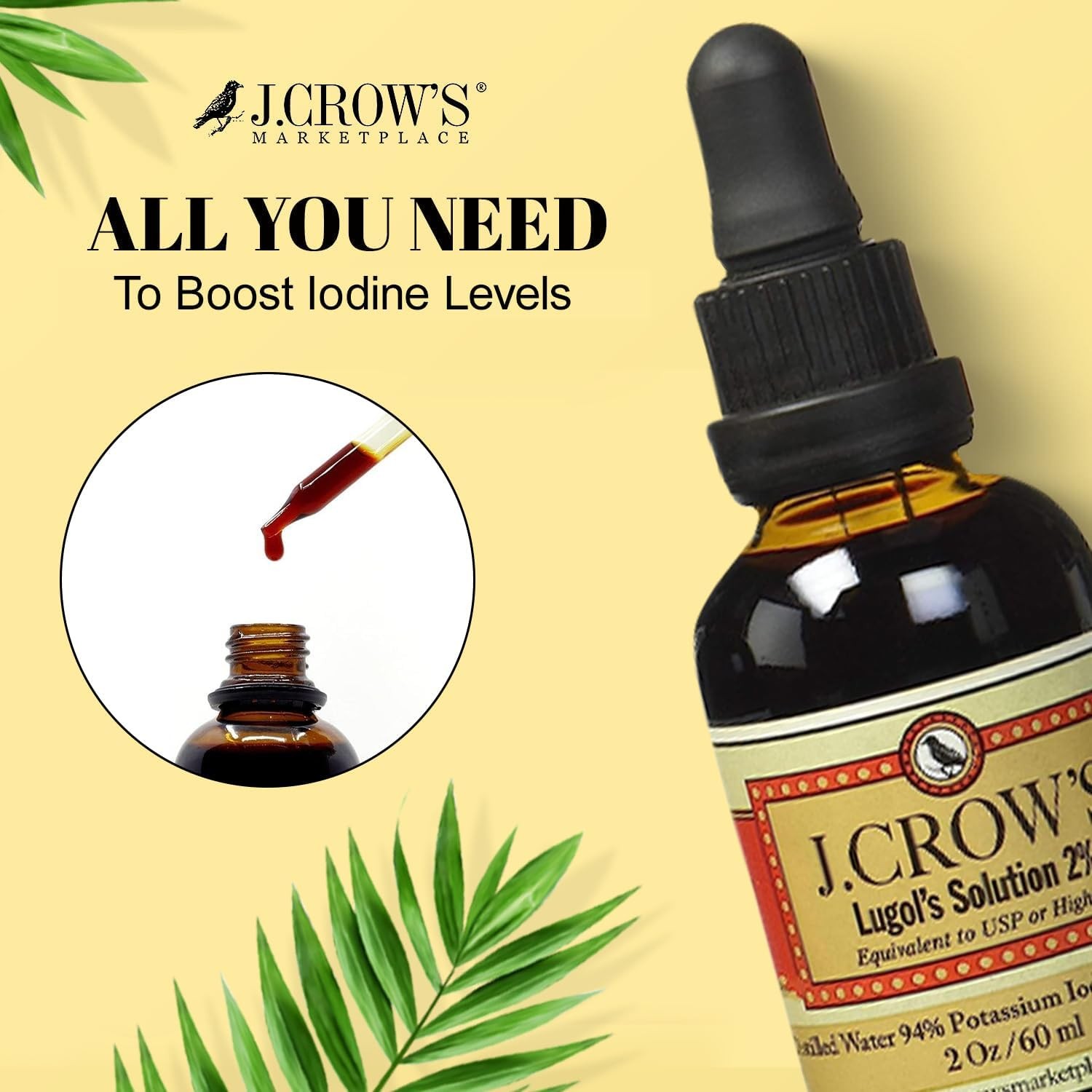(6-Pack) J.CROW’S Lugol’s Solution Iodine 2 Percent, High Potency Drops for