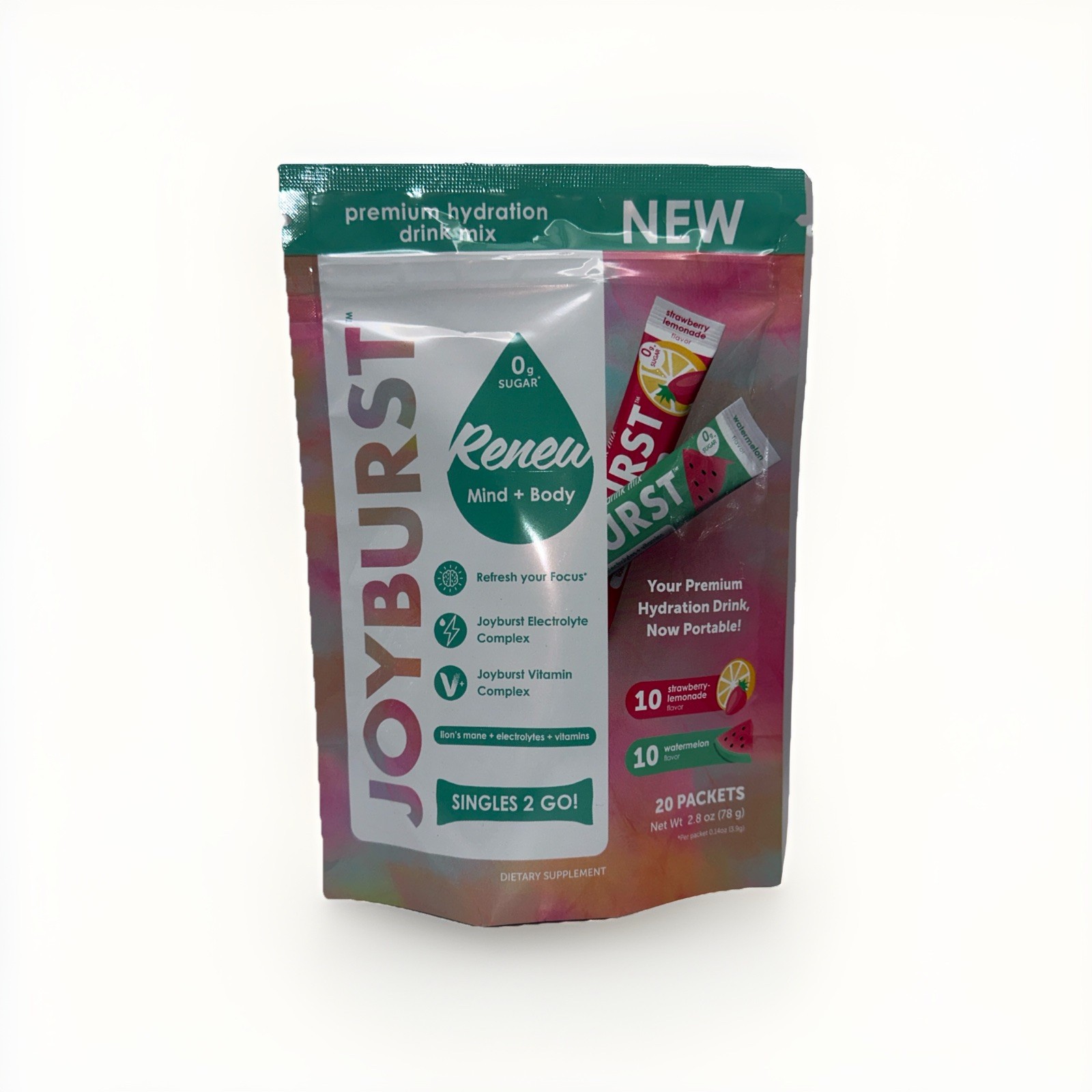 Joyburst Renew Mind + Body 10 Strawberry Lemonade 10 Watermelon 20 Packets – New