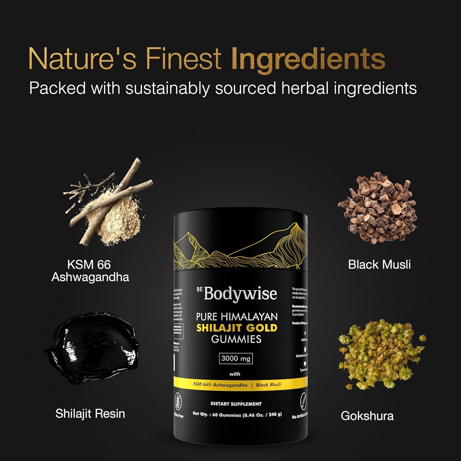 Be Bodywise Pure Himalayan Shilajit Gummies Gold I Lab Tested I No Added Suga.