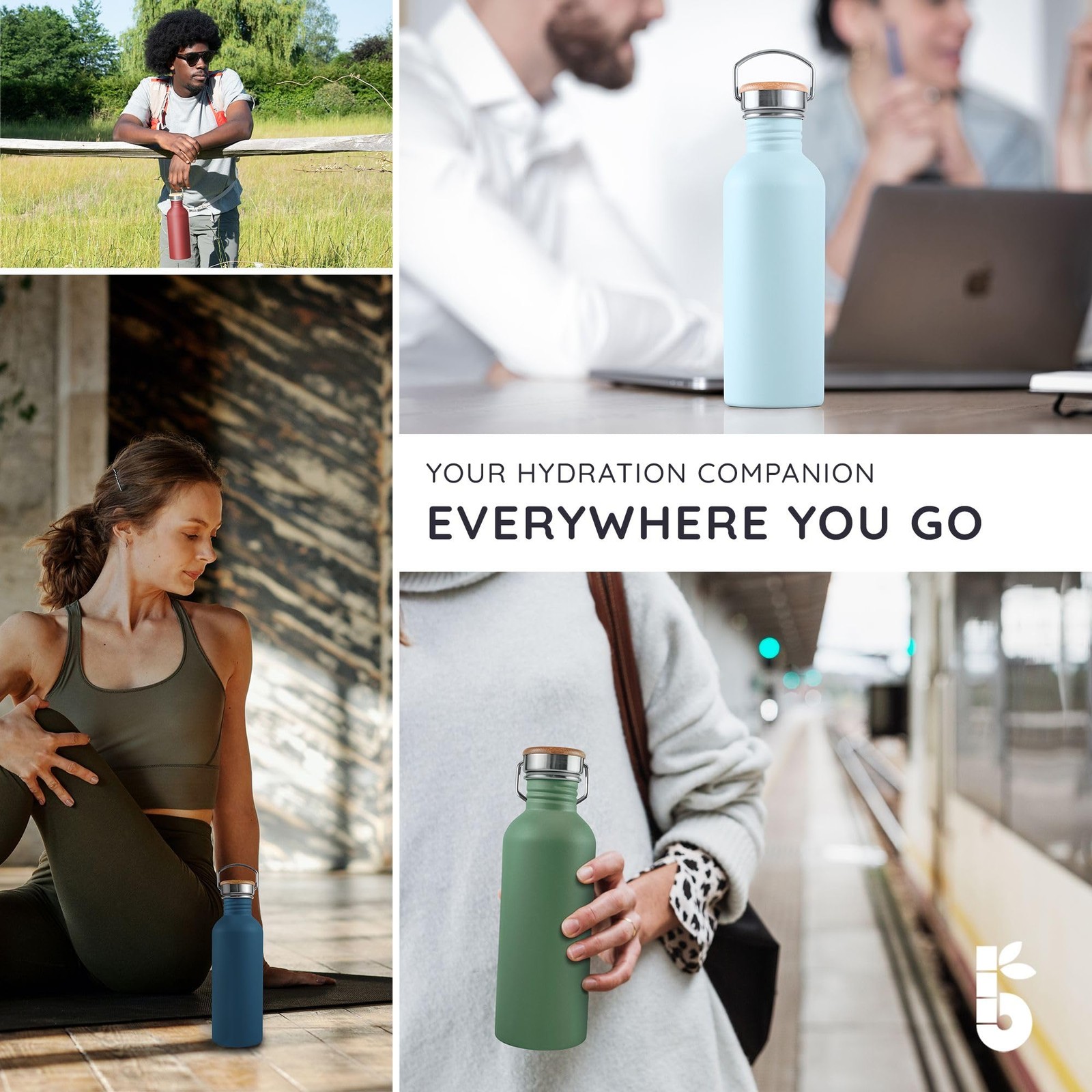 Bambaw Stainless Steel Water Bottle 16 oz, Navy Blue 16 Aegean