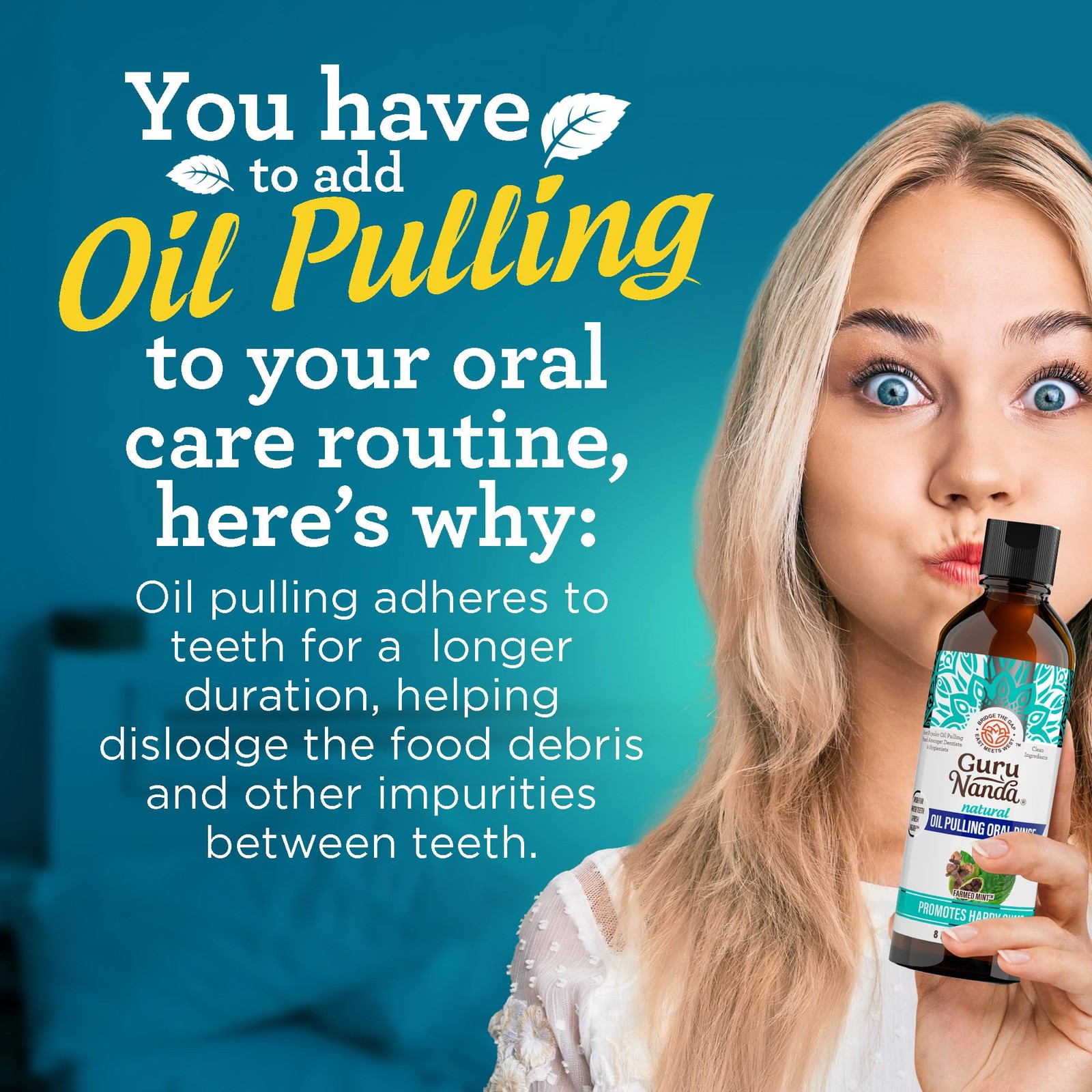 GuruNanda CocoMint Oil Pulling Mouthwash for 8 Fl Oz (Pack of 1), Clear
