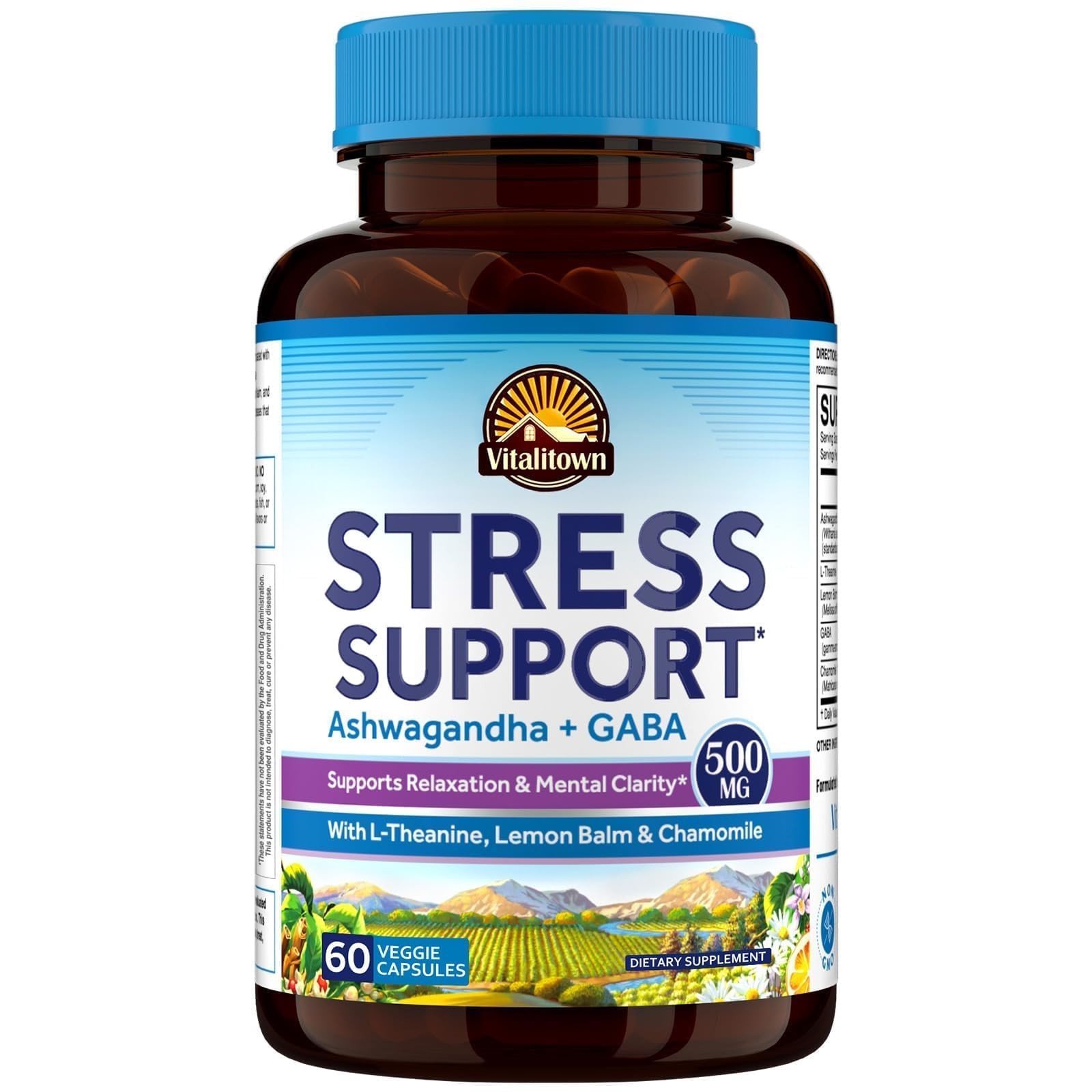 Stress Support Supplement, Calming Blend of Ashwagandha, GABA, L-Theanine, Le…