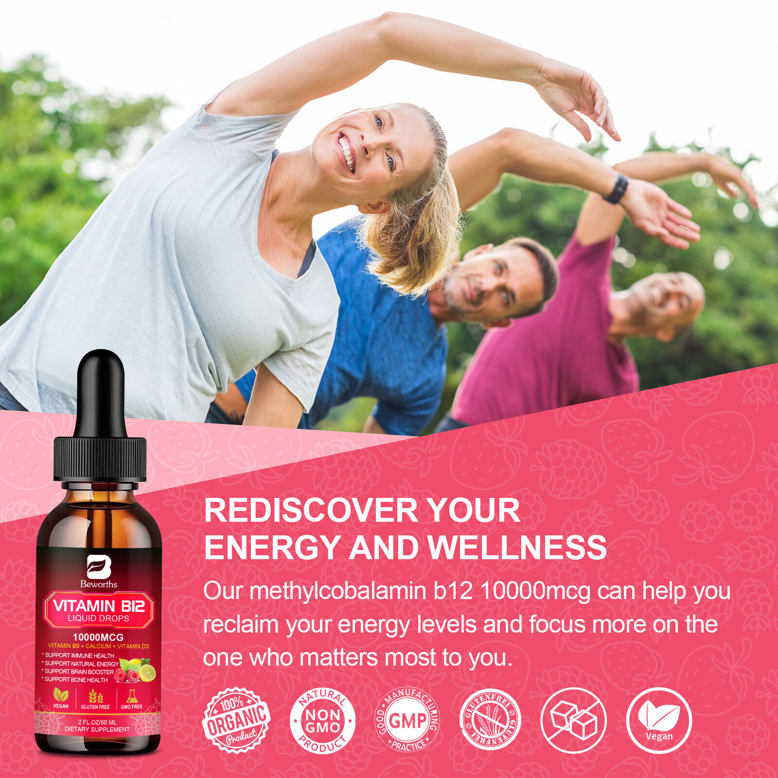 Vitamin B12 Supplement Liquid Drops Extra Strength Suport Immunity Energy 60ML