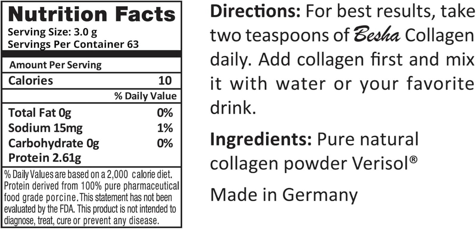Besha Inc Verisol Collagen Bioactive Peptides Natural Collagen Powder 6.7 oz
