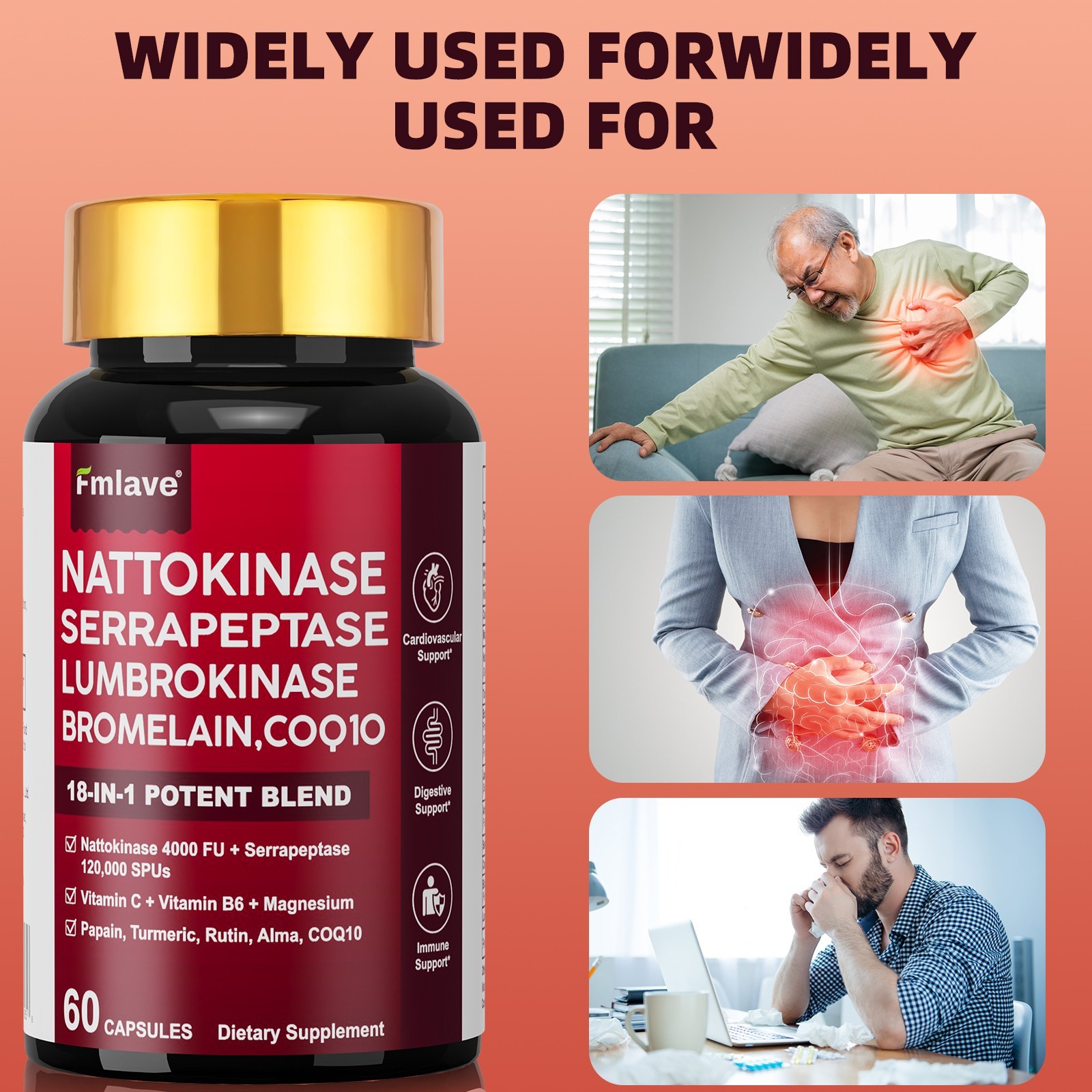 4x Nattokinase Supplement 4000FU Turmeric Heart Health Support 240ct EXP 01/2028