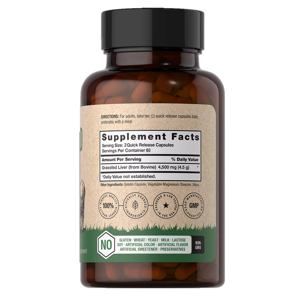 Grass Fed Liver Supplement 4500MG 120 Caps – Immune Support, Beef Liver Capsules