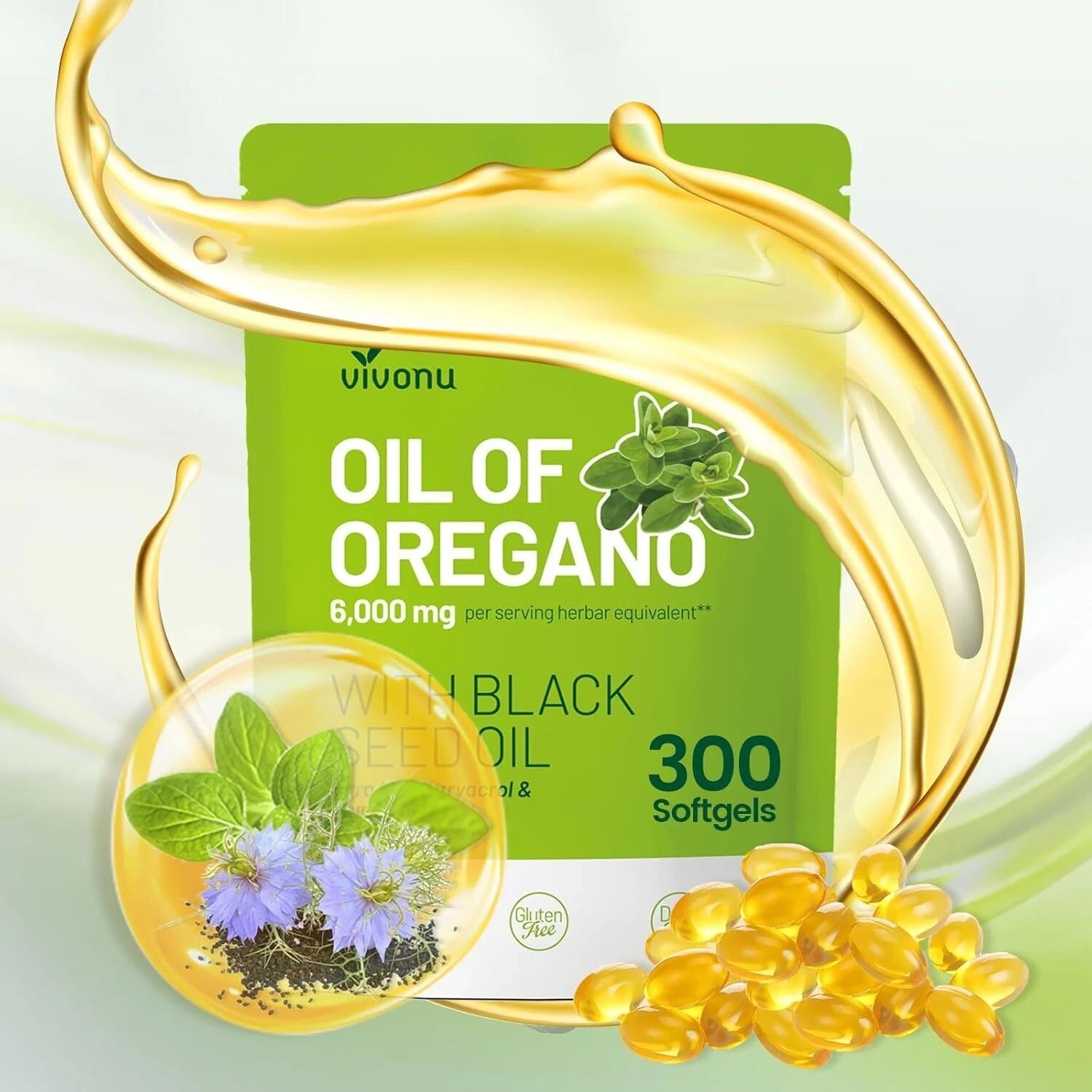 VivoNu Oil of Oregano Capsules | 6000mg Oil of Oregano with Black Seed Oil