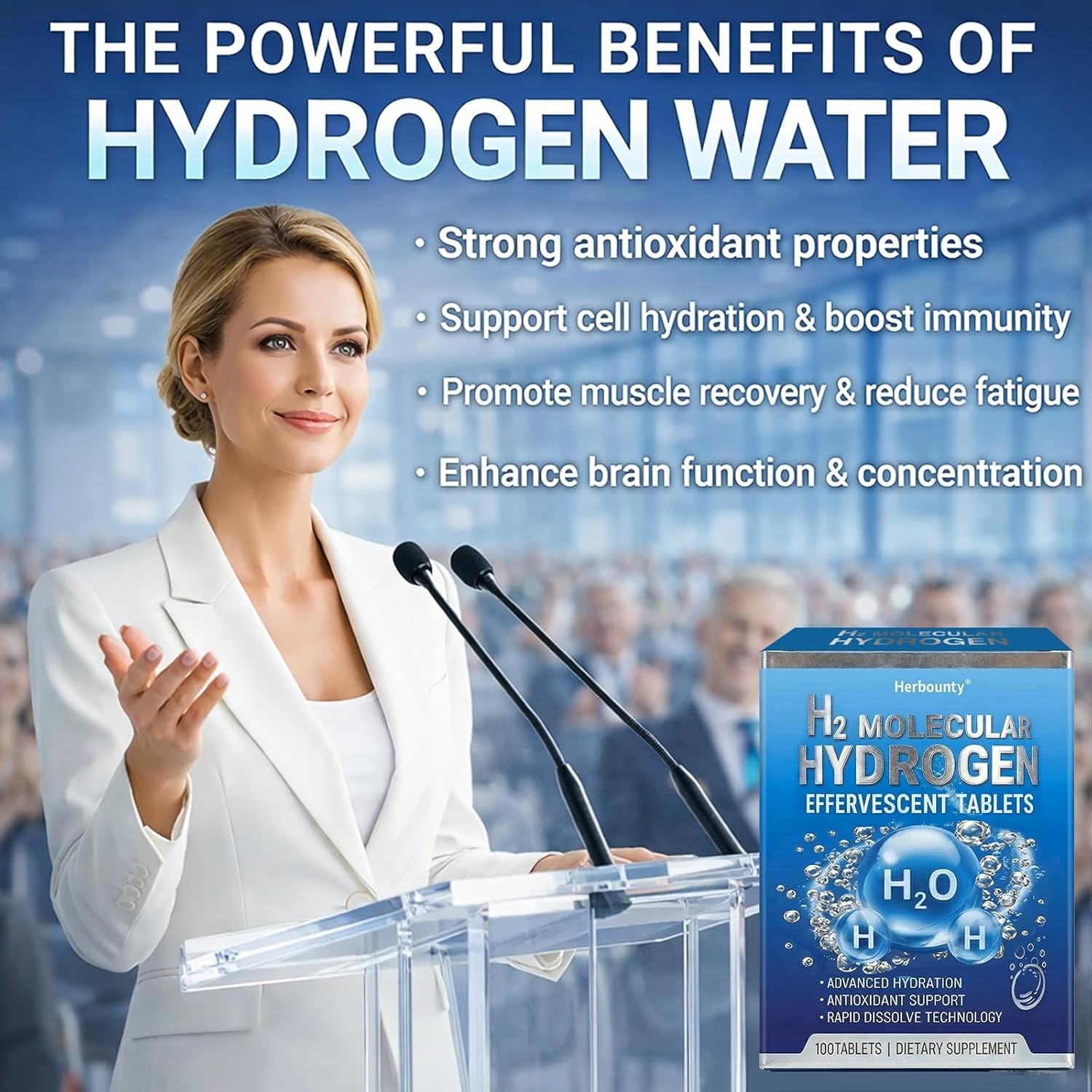 100 Hydrogen Water Tablets High PPM Magnesium H2 Supplement Lemon Raspberry Mint