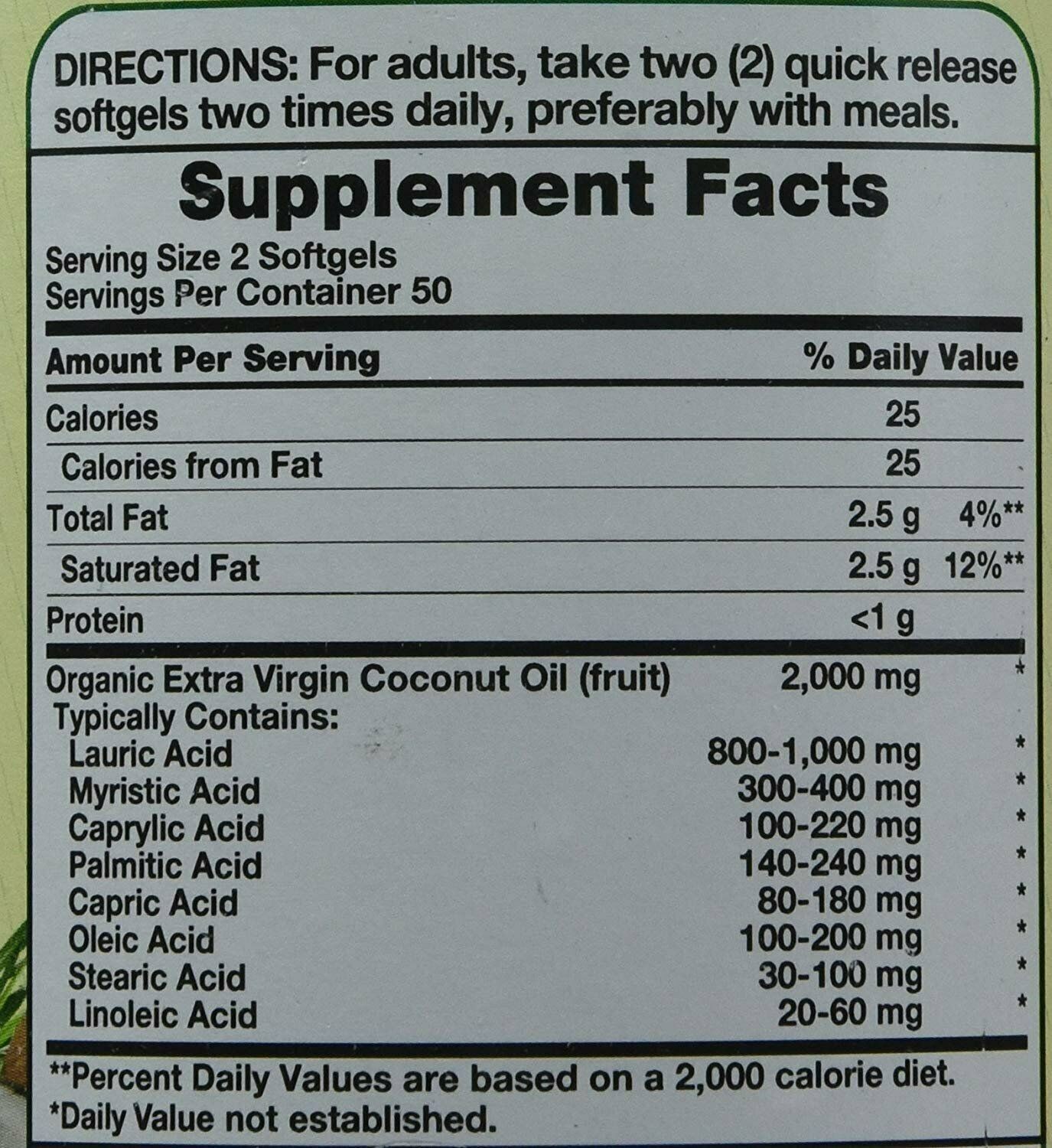 Nature’s Truth Extra Virgin Coconut Oil Quick Release Softgels 1000mg 100 Count