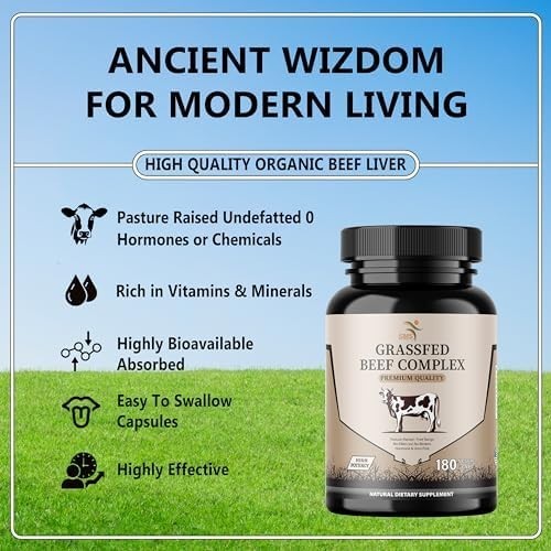 Beef Organ Supplement Grass Fed 3000mg Liver Heart Kidney 180 Capsules