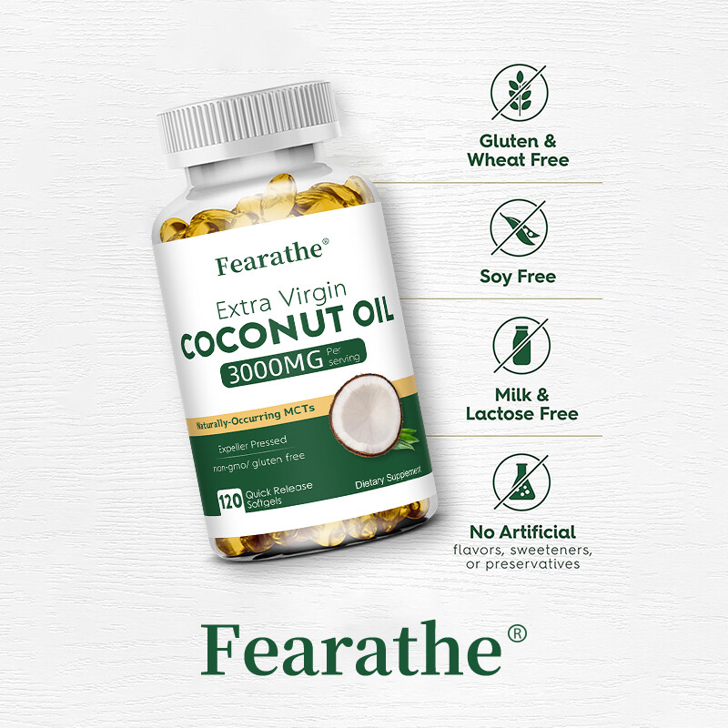 Coconut Oil Capsules (3000mg) 30 To 120 Caps – Gluten Free and Non-GMO