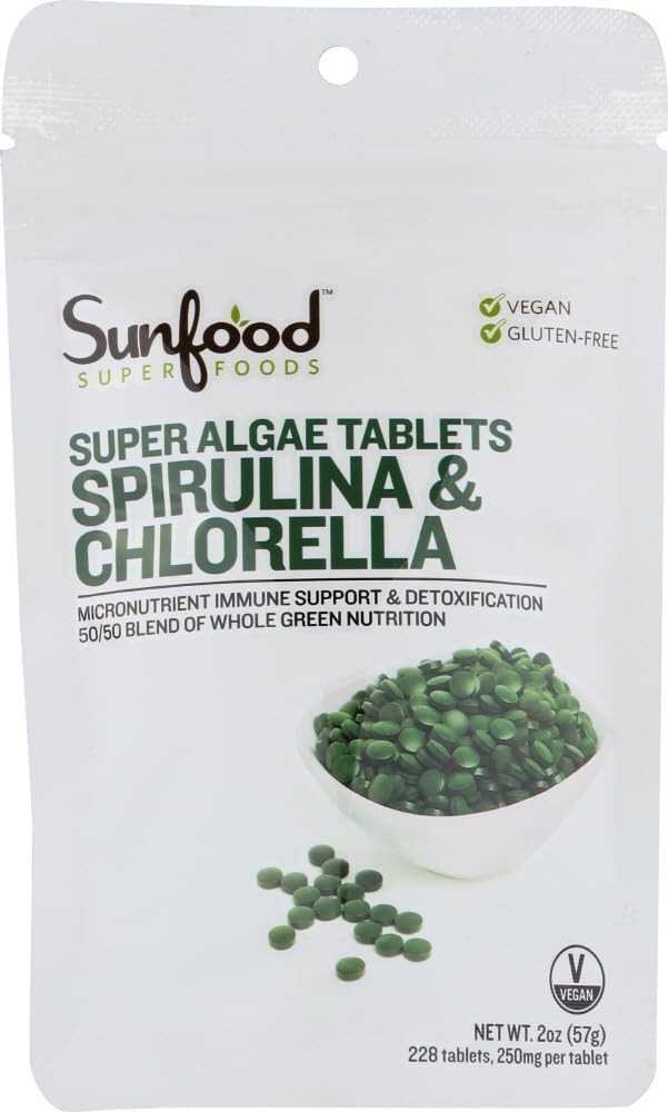 Sunfood Chlorella Spirulina Tablets – Spirulina and Chlorella Powder Pills, G…