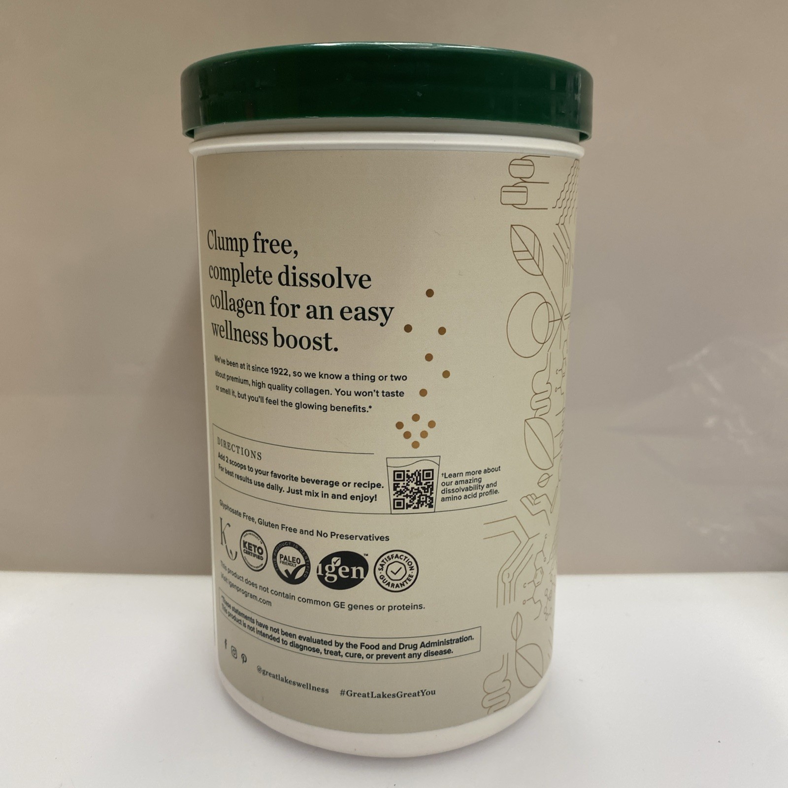 Great Lakes Wellness Collagen Peptides Powder for Skin, Hair, Nails 16 Oz -New