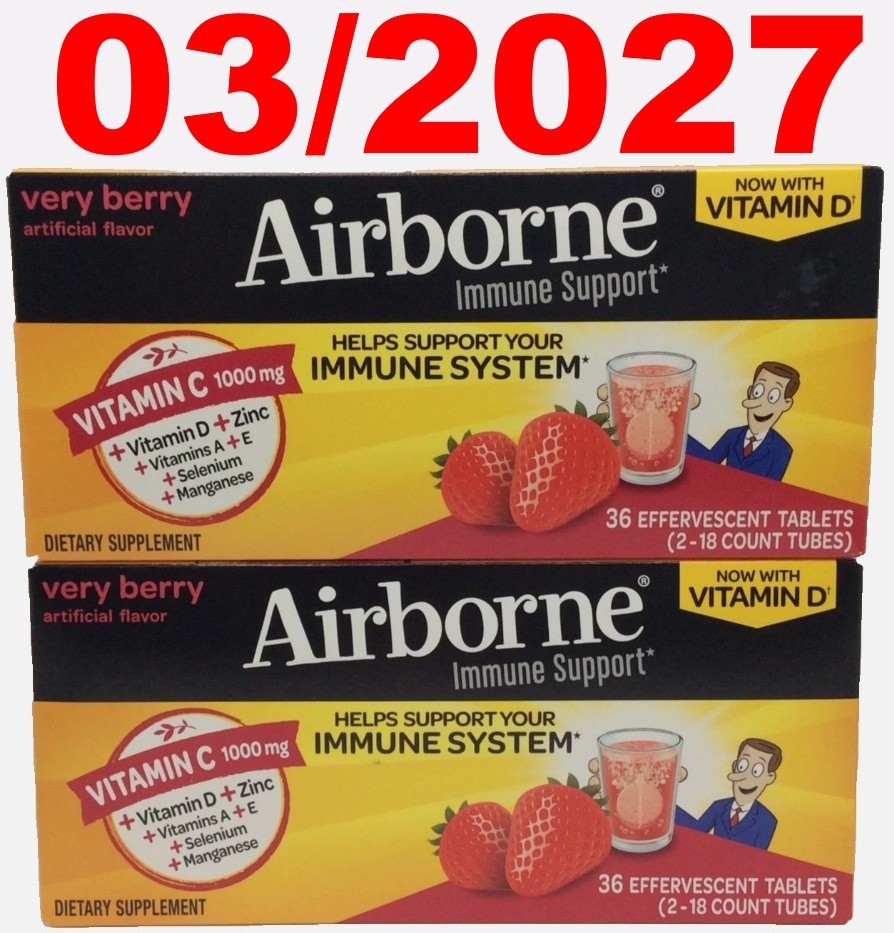 Airborne Immune Support 72 Effervescent Tablet Vitamin C 1000mg +Zinc Very Berry