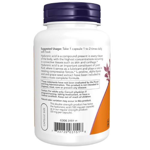 Ácido hialurónico 100 mg, lubricante articular importante, 120 cápsulas