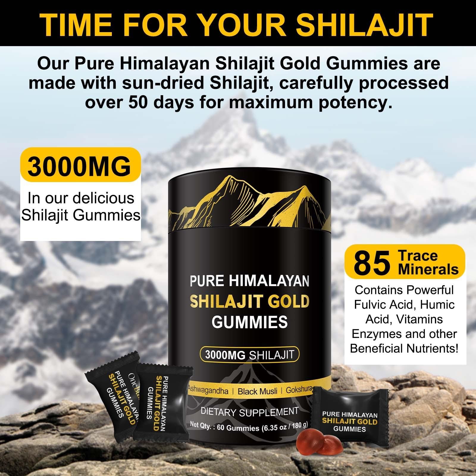 Himalayan Shilajit Gold Gummies for Men/Women, Herbal Mineral Supplement.
