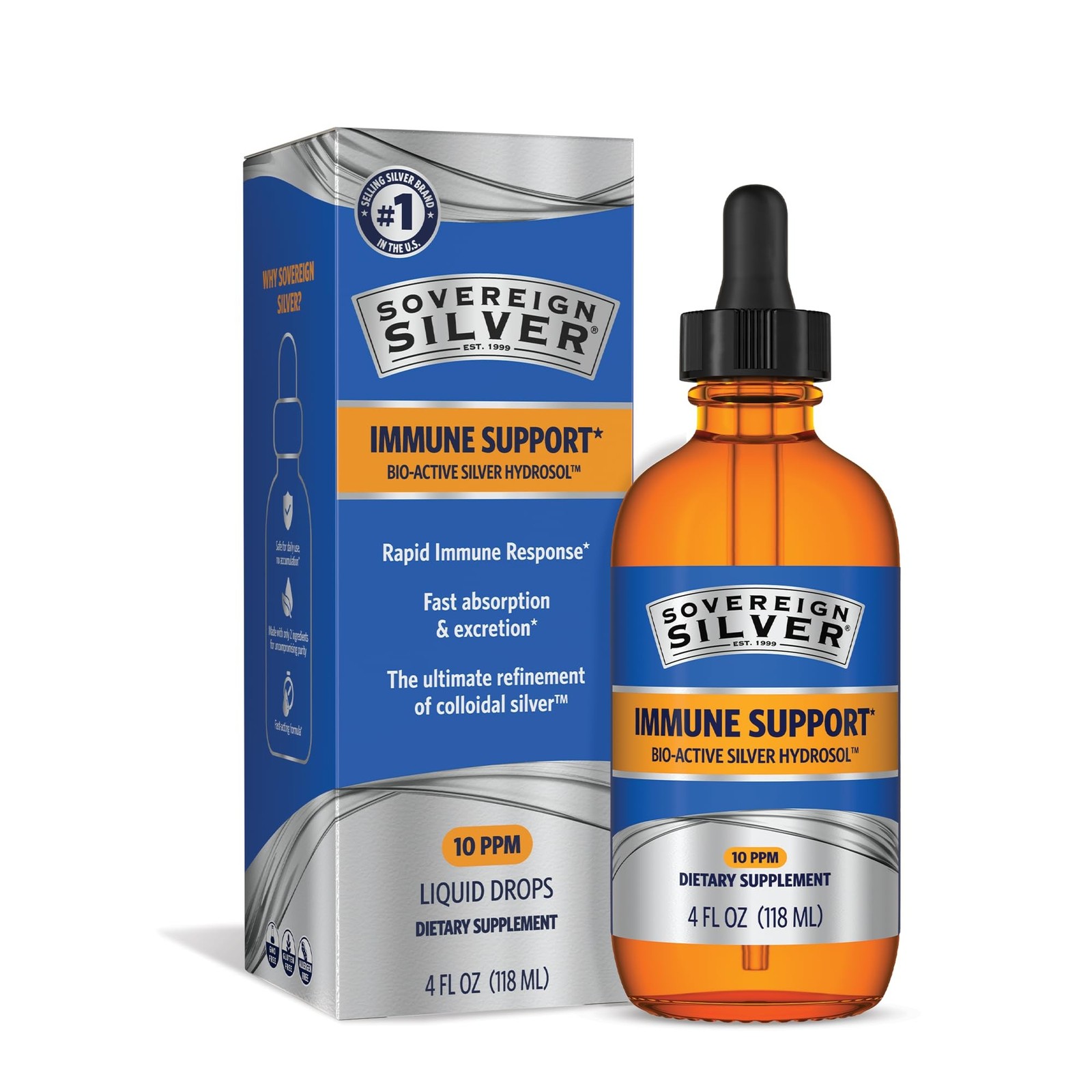 Sovereign Silver Immune Support, Colloidal Silver, 4 fl oz (118 mL) | Bio-Act…