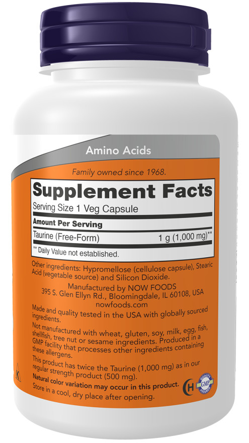 NOW Foods Double Strength Taurine 1,000 mg 100 Veg Caps