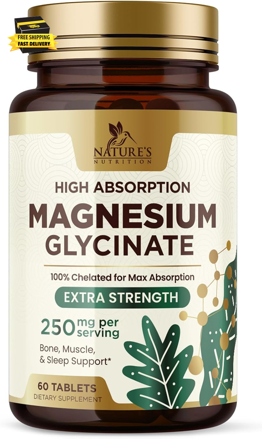 Magnesium (Glycinate) 250 Mg – 100% Chelated & High Absorption Magnesium Supplem