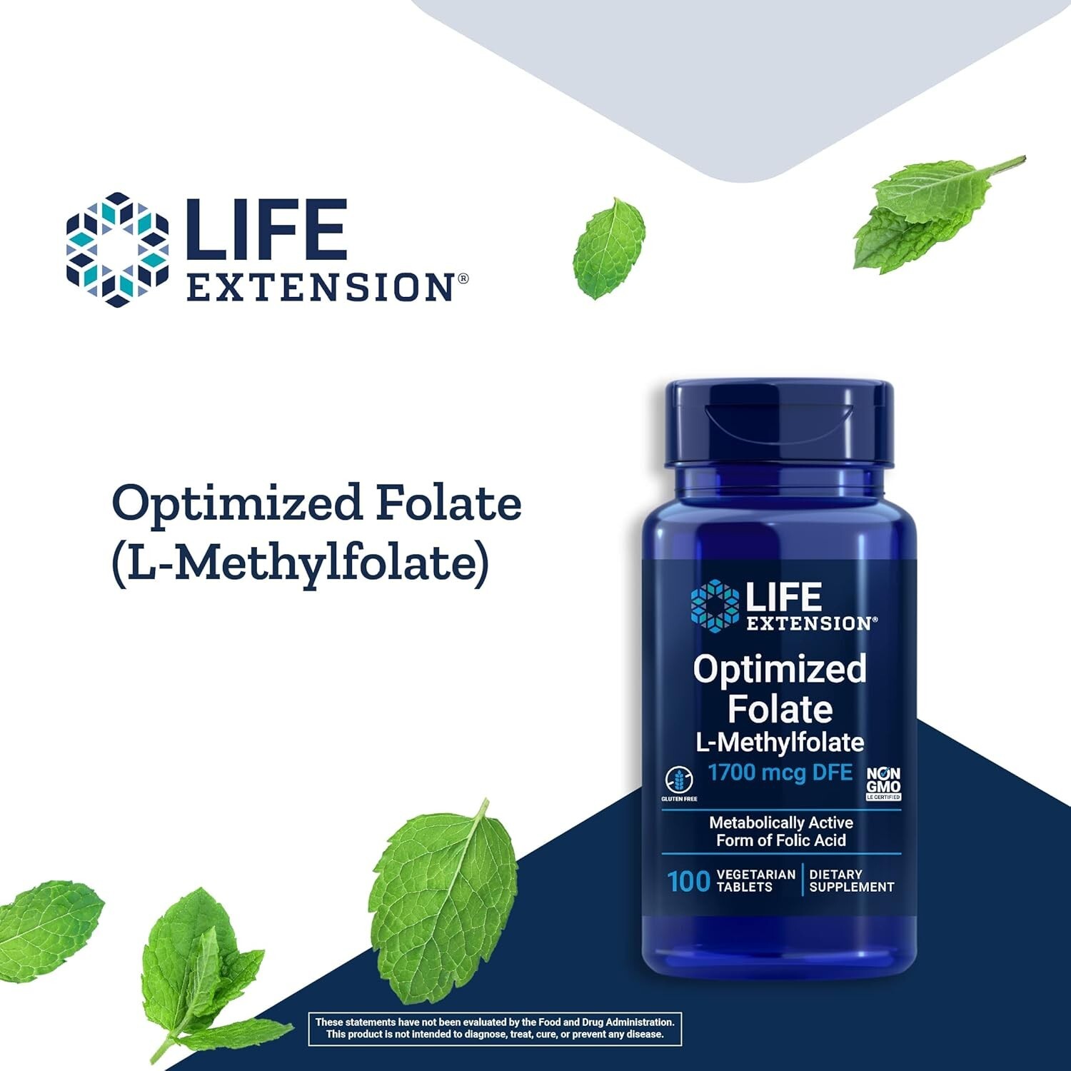 Life Extension Optimized Folate L-Methylfolate 1,700 mcg Dfe 100 Veg Tabs